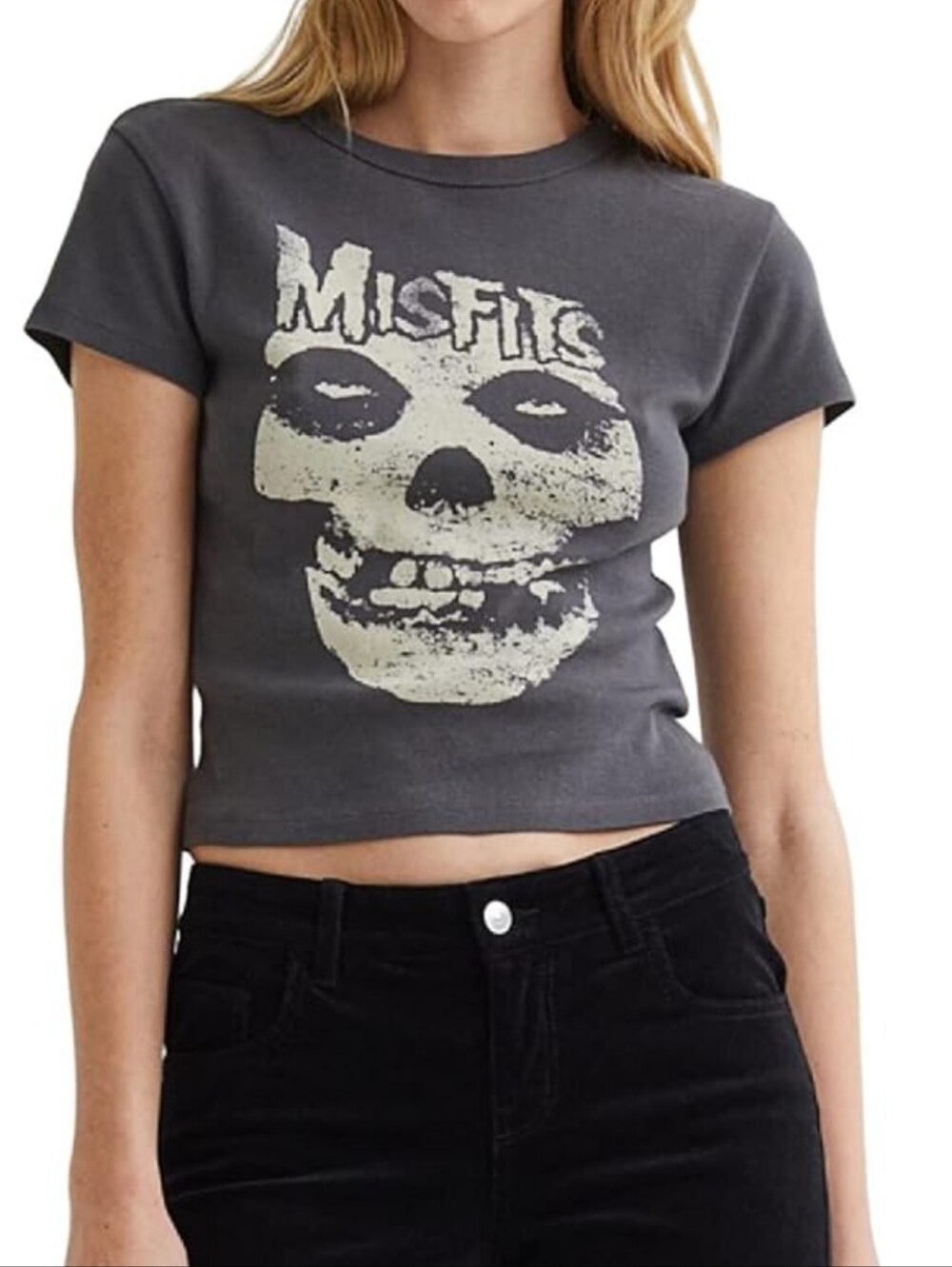 H&M Divided Women's Misfits Gray Crop Graphic Baby Tee, Size Large